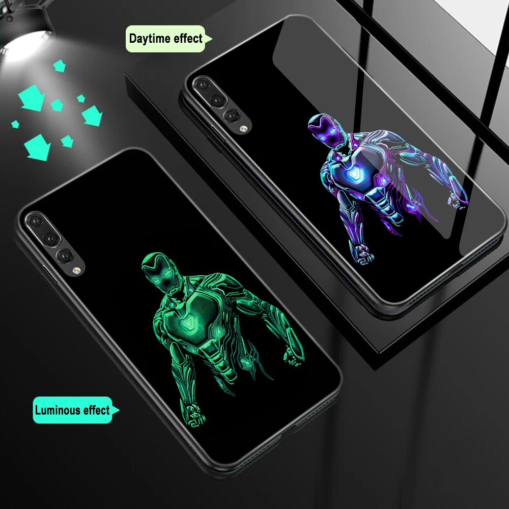 Ciciber чехол для телефона Funda Coque для huawei P30 P20 Lite Marvel Мстители Железный человек светящаяся стеклянная крышка для huawei P30 P20 Pro Capa