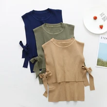 Осень и зима галстук бабочка o-образным вырезом без рукавов свитер женский жилет пуловер mxz 54284