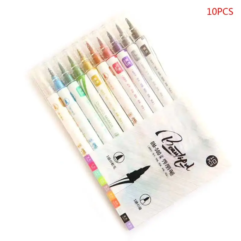 Color Double Head Pen Student Office Metal Note Pen 12 Monochrome Metal Color Creative Hand Account Line Drawing Greeting Card C