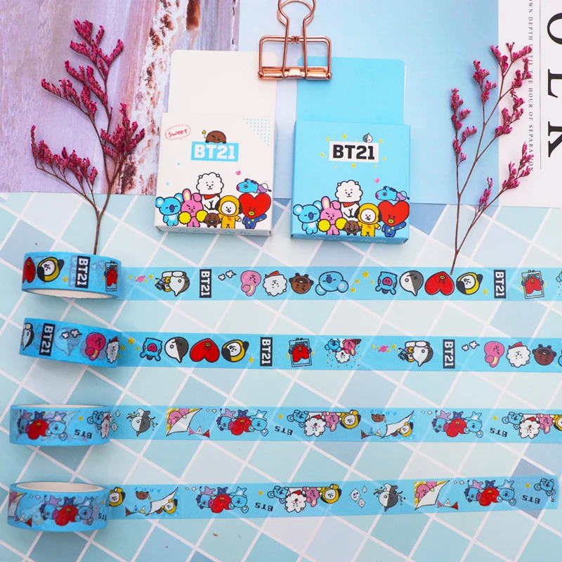 

BTS BT21 Washi Tape DIY Decoration Scrapbooking Planner Masking Tape Adhesive Tapes Label Stationery Bullet Journal Sticker 2019