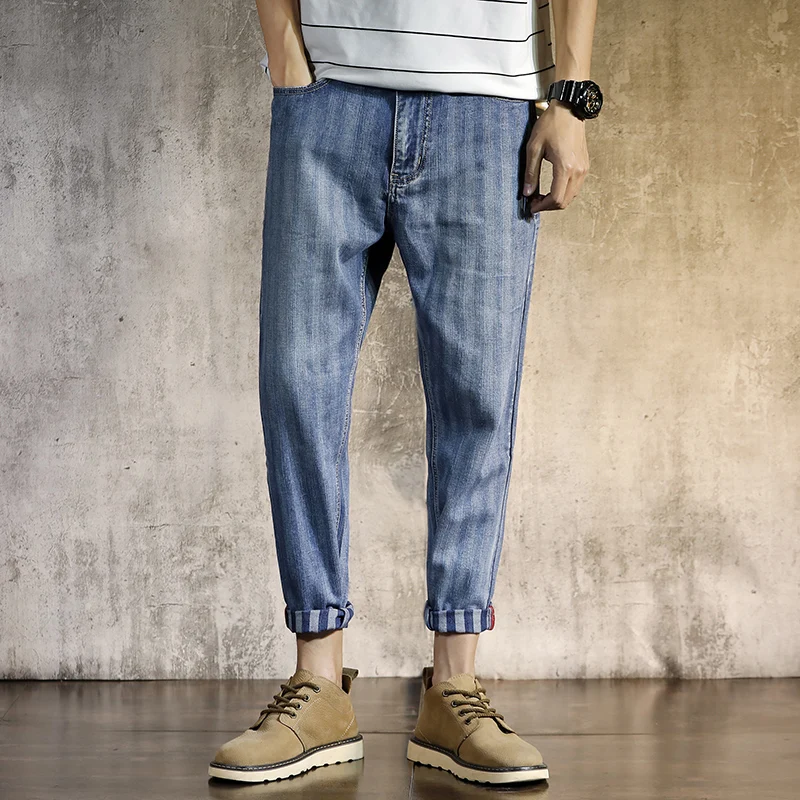 2019 Fashion Europeans Style Man Striped Harem Denim pants men Cuff Leg Jeans Personal Male Slim Amazing Street Quality Trousers