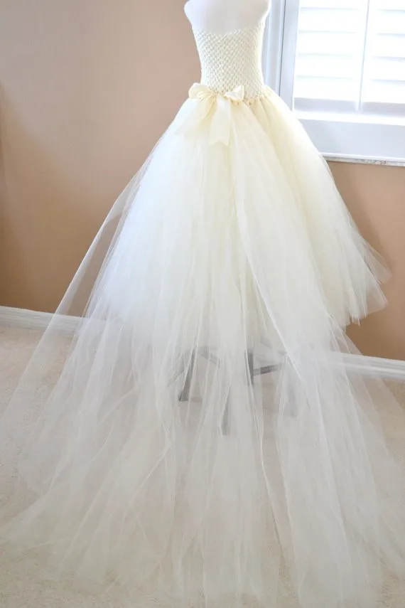 EXTRA FULL - Long Big Knot Layered Tutu Dress With 60 inch Detachable Train - All Child Sizes - Pick your colors