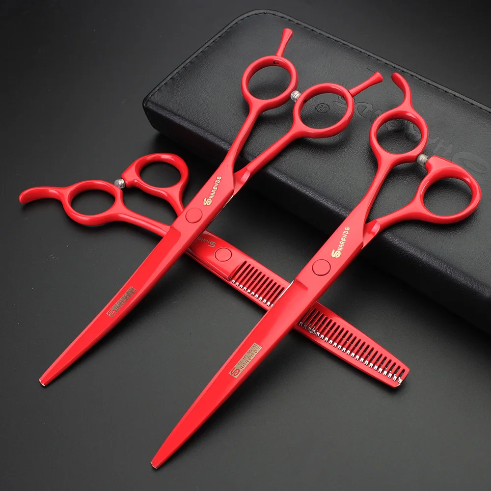 7 inch red professional pet hair scissors cats and dogs special