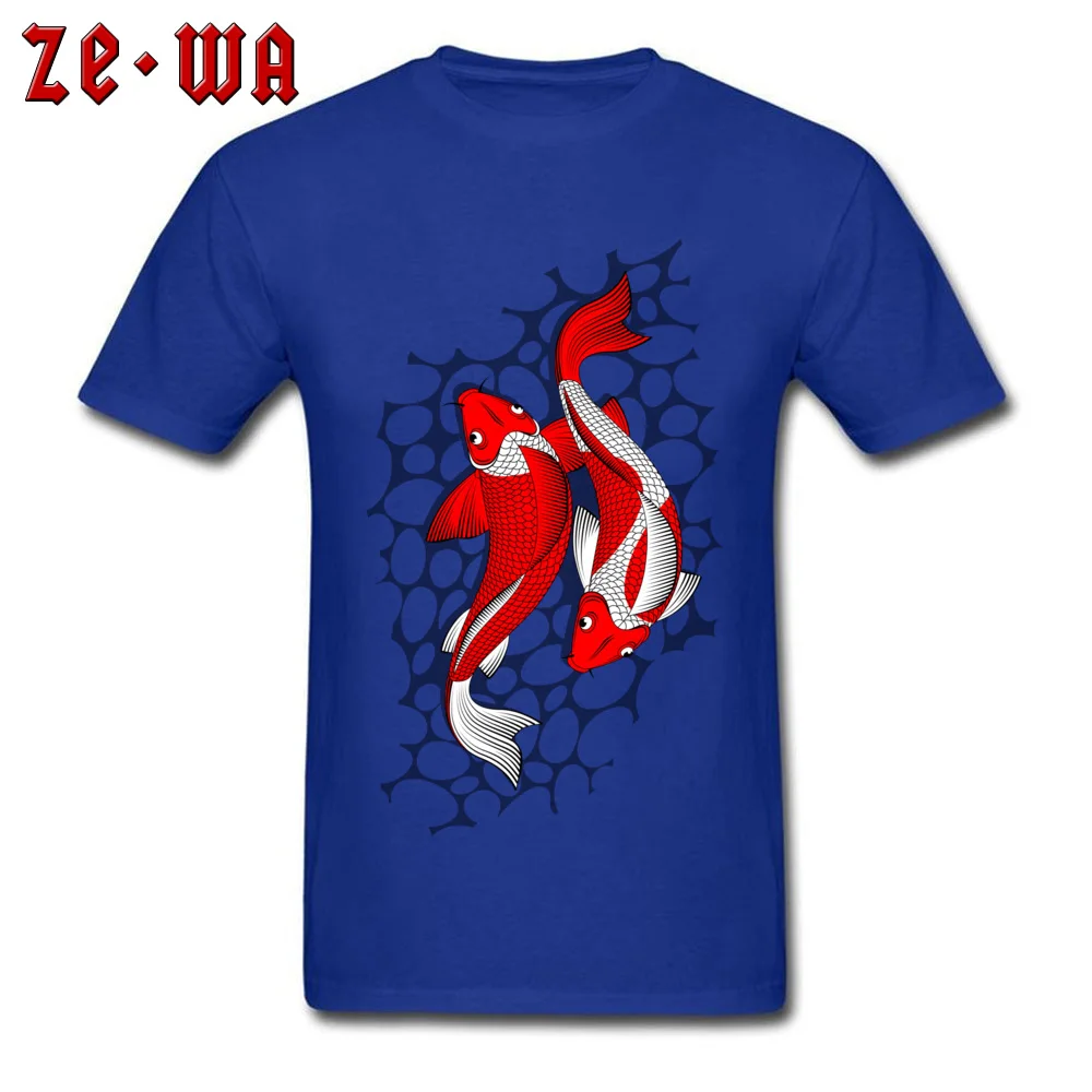 Ornamental Carp Fish on gray Brand Print Tops & Tees Crewneck Summer Autumn Cotton Short Sleeve Tshirts for Men Casual Tshirts Ornamental Carp Fish on gray blue