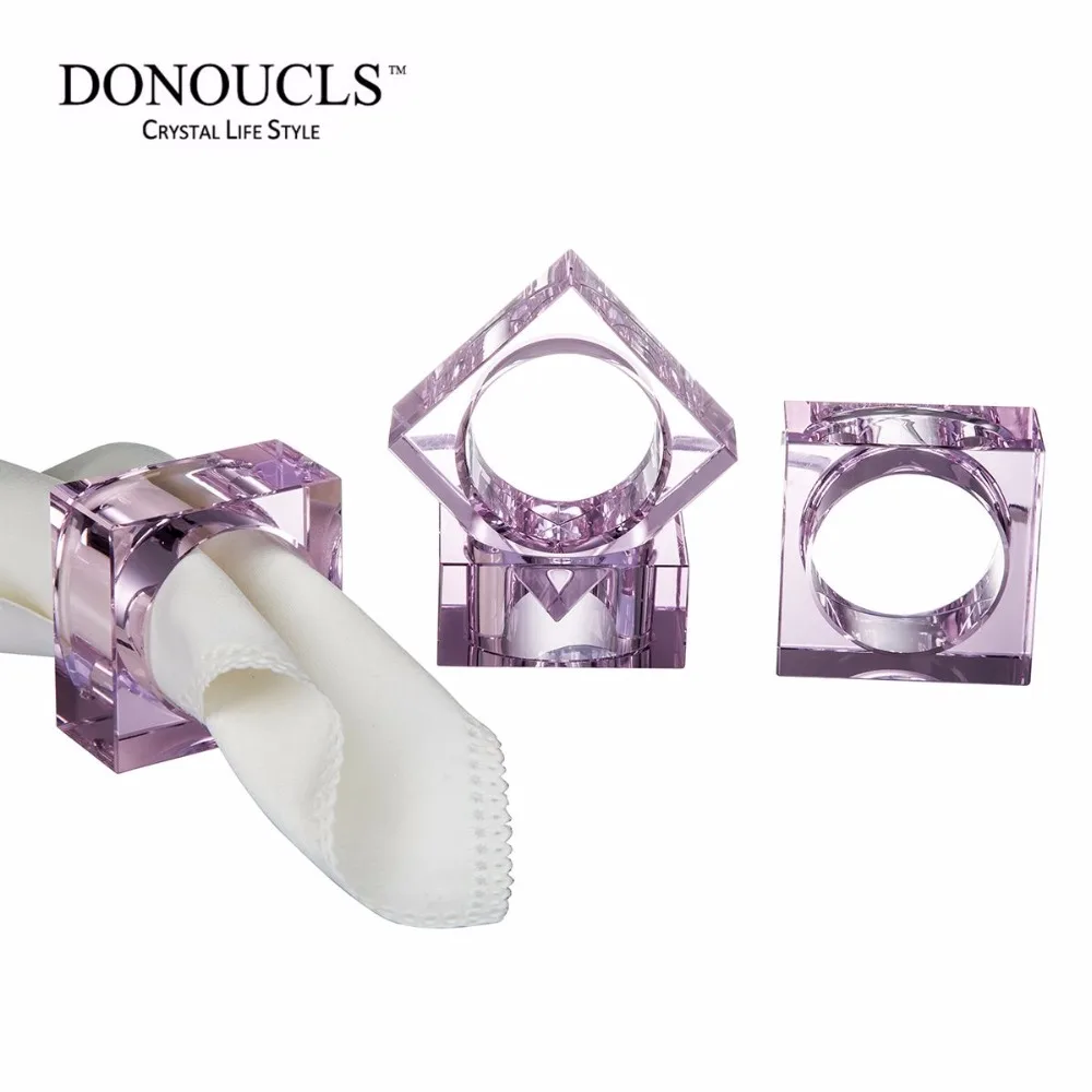 Donoucls Pack of 12 Crystal Napkin Ring Pink Square Napkin Holders 5