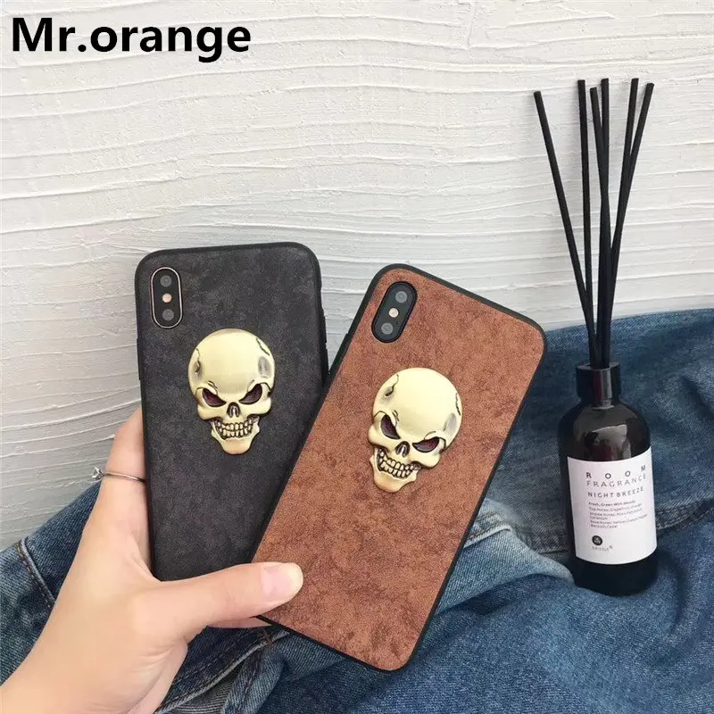 

Cartoon Luxury 3D skull head phone case For iphone 6/6s/7plus top quality real leather hardshell skull For iphone X/8plus case