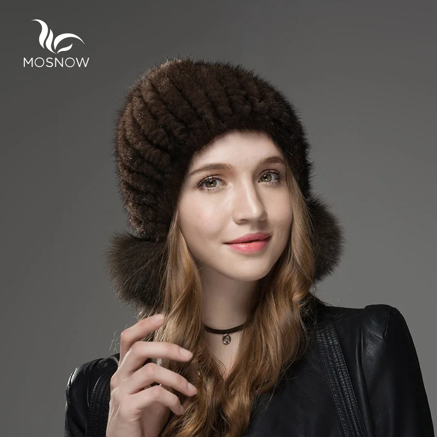 Женские шапки из натурального меха норки, 3 больших меховых помпона, теплые брендовые модные вязаные повседневные женские зимние шапки Skullies Beanies - Цвет: NO 5