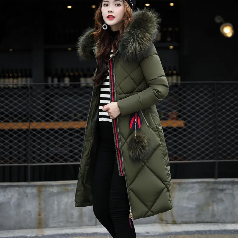 Chic Style Zipper Casual Warm Fur Coats Fashion Fur Collar Hooded Elegant Lady Coat Winter Women's Long Down Cotton Parka