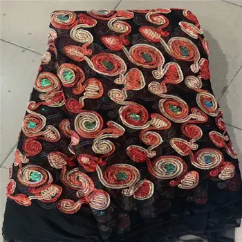 

2019 high quality black/red French Nigerian sequins net lace,African tulle mesh sequence lace fabric for party dress 5yards/lot