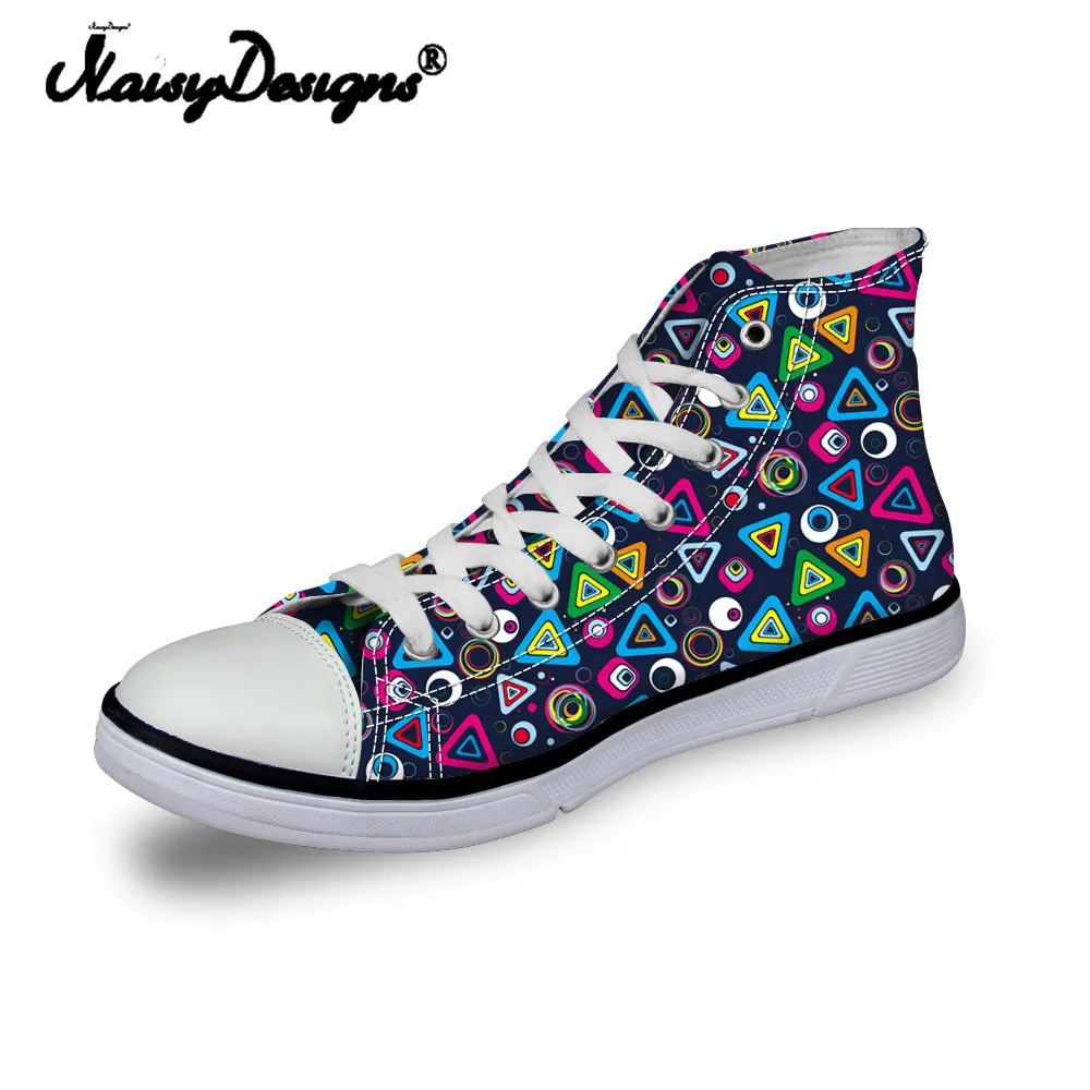 

Noisydesigns Women sneakers Casual 3D geometric triangle print flat vintage Canvas Vulcanized shoes high top lace up flats girls