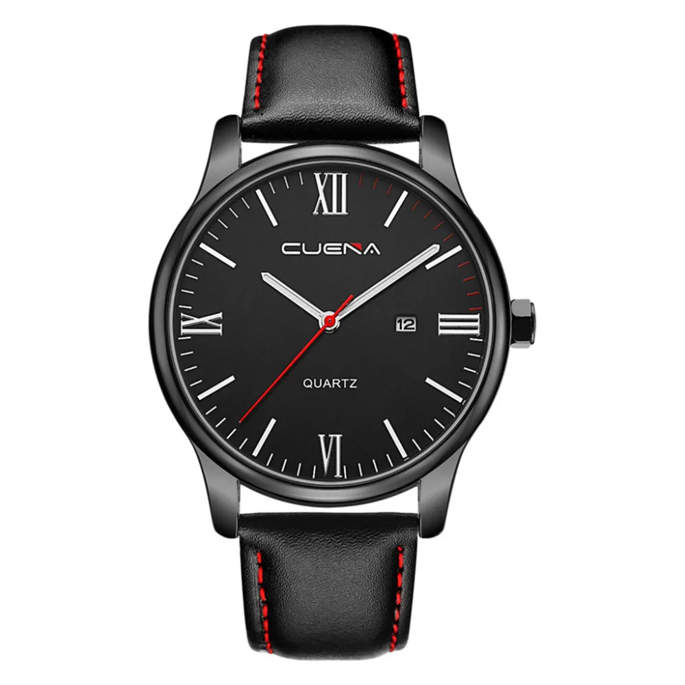 

Luxury Fashion Faux Leather Mens Blue Ray Glass Quartz Analog Watches With Calendar luxury 2019 watches men luxury brand