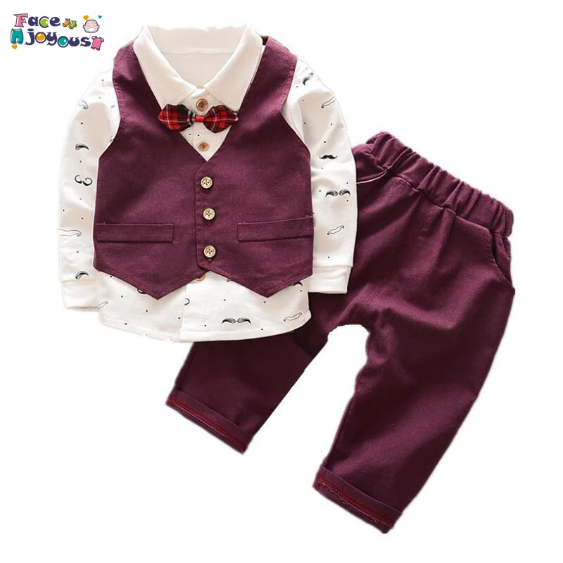 

Facejoyous Autumn Baby Boys Clothes Children Cartoon Beard Clothing Bow Tie Shirt Vest Pants 3pcs/set Infant Kids Gentleman Suit