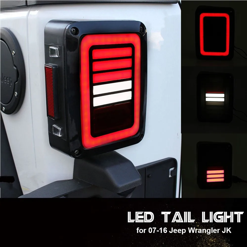  LED Tail Lights Smoke Lens For Jeep Wrangler 2007-2017 JK JKU With Break Back Up Light Reverse Turn - 32823718863