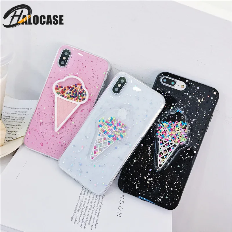 

HALOCASE Fashion ice cream Cute phone case for iPhone 6 6s 7 8 Plus X quicksand transparent TPU back case for iphone XS MAX X