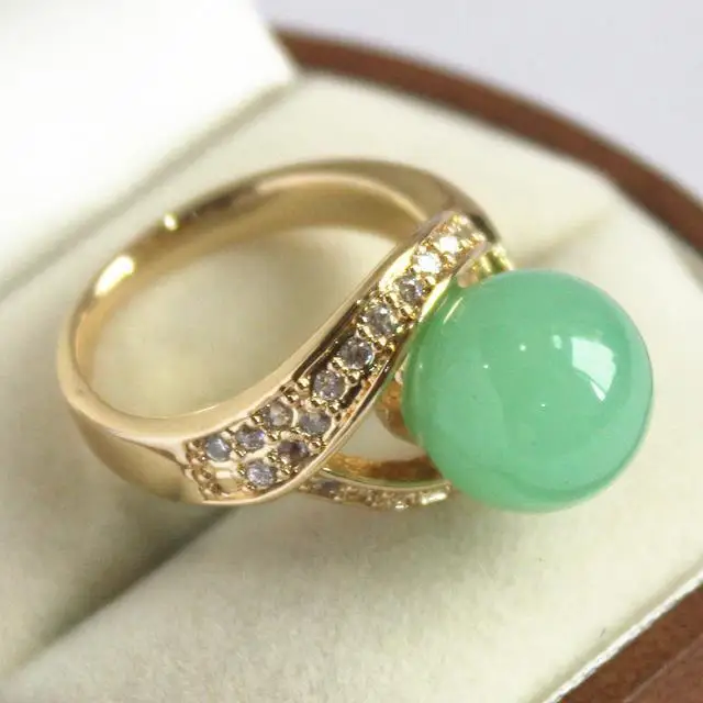 

cute lady's 18Knew with crystal decorated &12mm light green jades ring(#7 8 9 10)