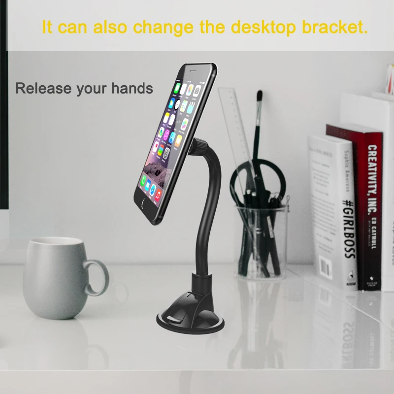 XMXCZKJ Long Arm Mobile Phone Magnetic Car Windshield Dashboard Mount Holder Desk Sucker Cup Cell Phone Stand For iPhone Xiaomi