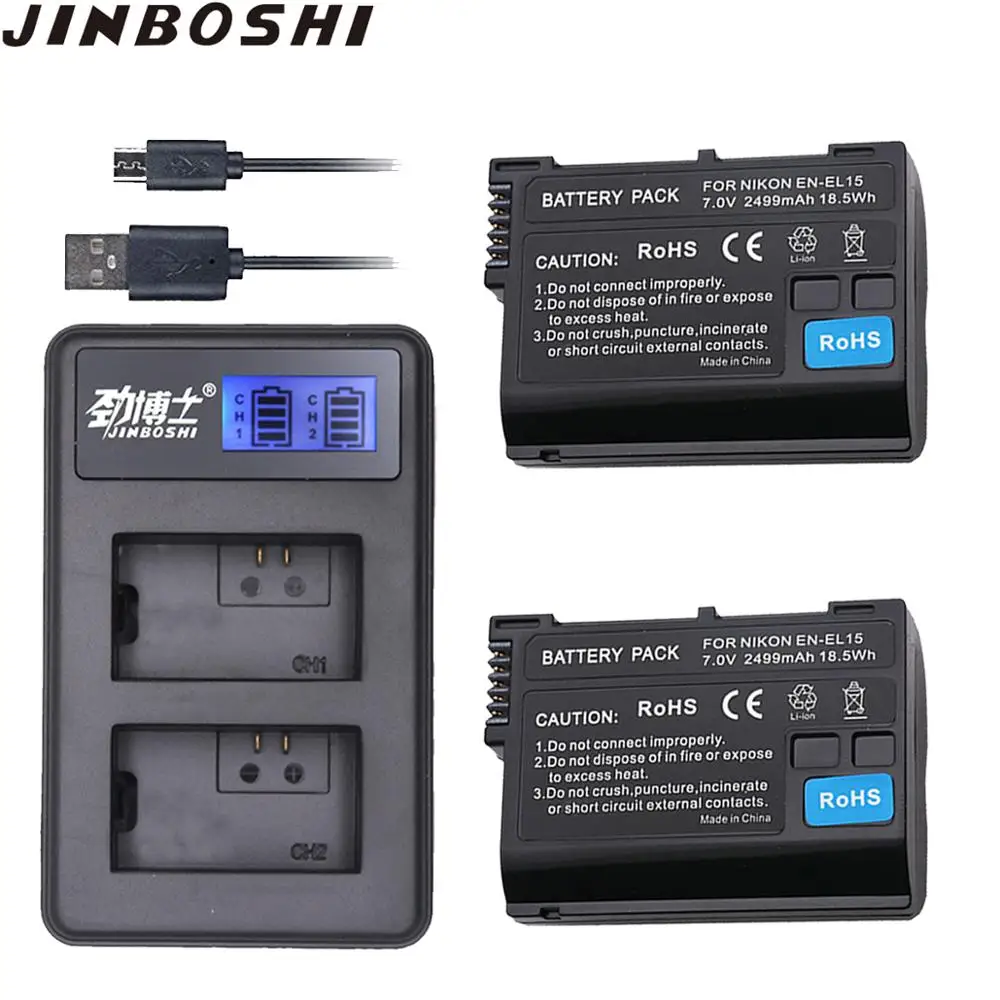 

2Pcs EN-EL15 ENEL15 EN EL15 EL15A Batteries + LCD Dual USB Charger for Nikon D600 D610 D600E D800 D800E D810 D7000 D7100 d750 V1