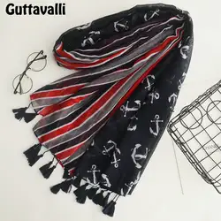 Guttavalli женские красные черные полоски кисточки мягкая длинная шаль Солнцезащитная Женская хлопковая Пиратская Якорь шарф Богемия шеврон