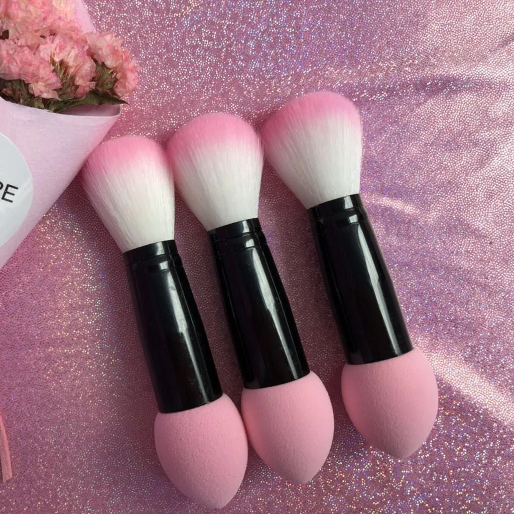

MAANGE 1pc Professional blusher brush Nylon Make up Brushes Two Head Metal Cosmetic Tools with Sponge Pink Color G710