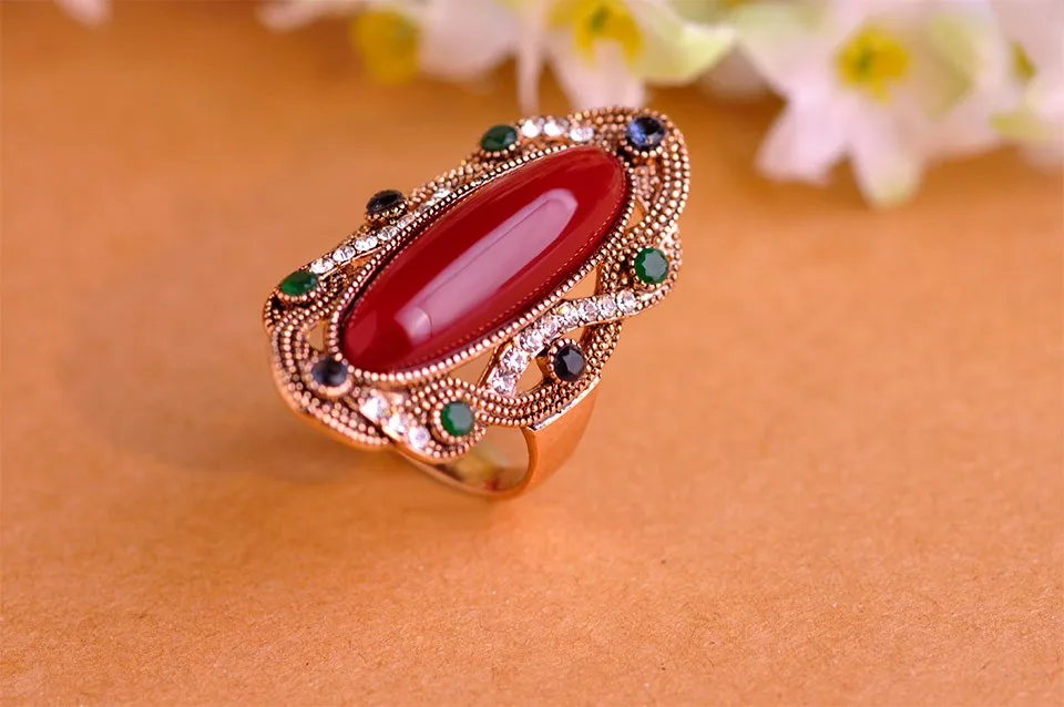 Blucome клиренс, турецкое винтажное стильное овальное зеленое большое кольцо с кристаллами, кольцо из смолы, турецкие свадебные аксессуары, ювелирные изделия, бижутерия
