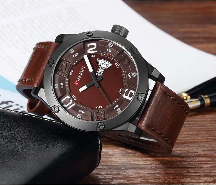 CURREN Модные креативные дизайнерские кварцевые мужские часы с кожаным ремешком, отображение даты и недели, водонепроницаемые наручные часы Relogio Masculino