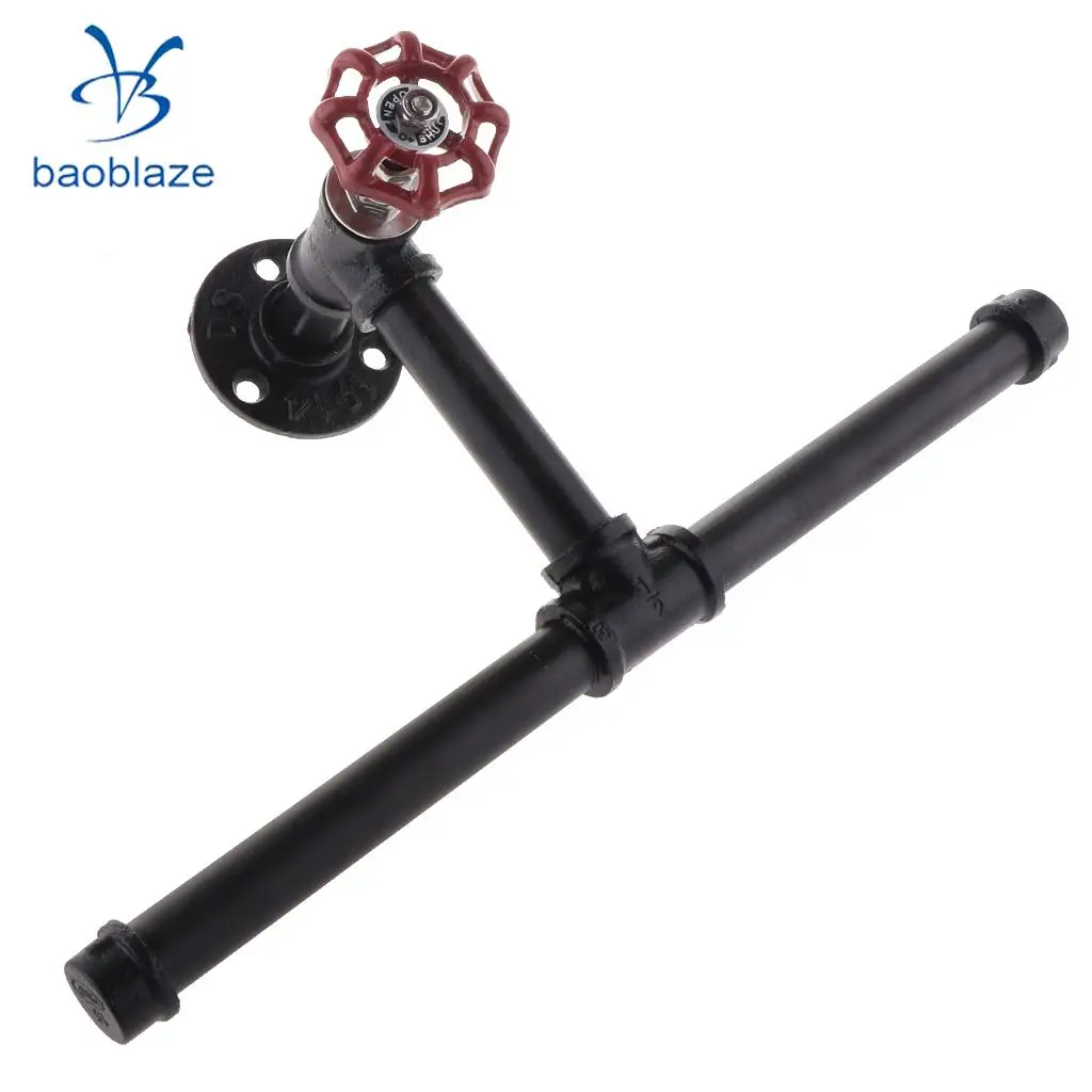 Home Decorative Industrial Rustic Wall Mounted Metal Iron Pipe Toilet Roll Paper Double Holder Towel Rack