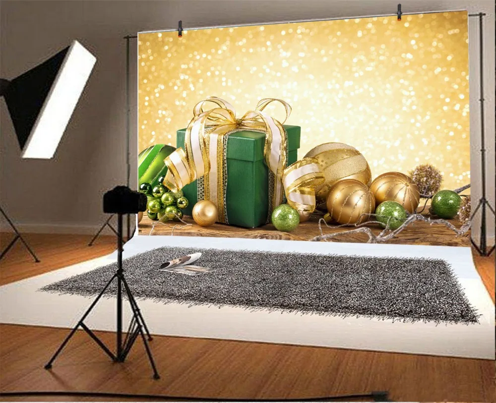 Laeacco Christmas Wooden Board Gifts Balls Light Bokeh Photography Background Customized Photographic Backdrop For Photo Studio