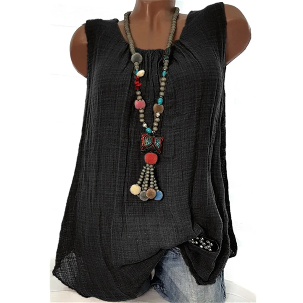 

Womens Cotton Linen Sleeveless Baggy T-shirt Vest Tee Blouse Tank Tops Plus Size