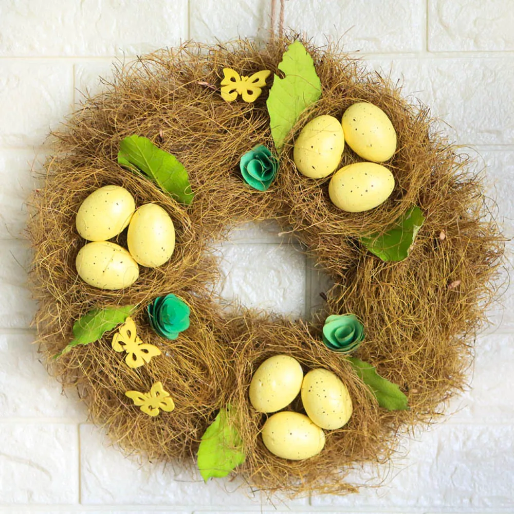 

New Wedding Party Home Decor Easter Wreaths Egg Natural Grass Handmade Wreath Door Easter Decorations Hangers Farmhouse Decors