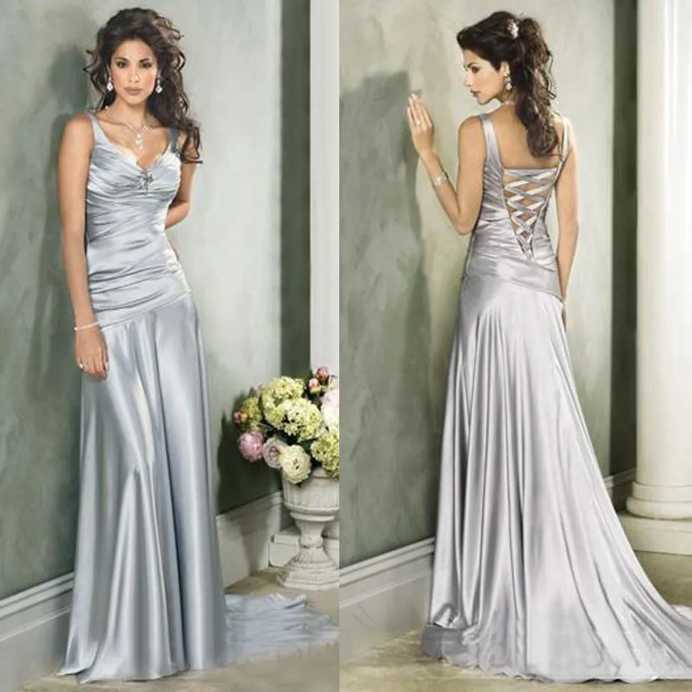 

fashion silvers mother of the bridal dress 2017 simple v neck a line lace up women formal evening gown for party