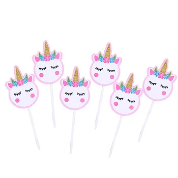 

6pcs/lot Unicorn Party Cake Topper Birthday Cupcake Decorating Dessert Decor Kids Birthday Party Baby Shower Supplies