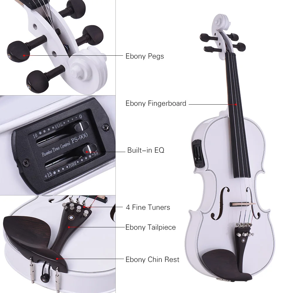 Hot Sale ammoon Full Size 4/4 Acoustic Electric Violin Fiddle Solid Wood Bo...