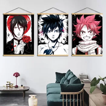 

Home Decoration Wall Artwork Animation Fairy Tail Painting Solid Wood Hanging Scrolls Canvas Print Modern Simple Picture Poster