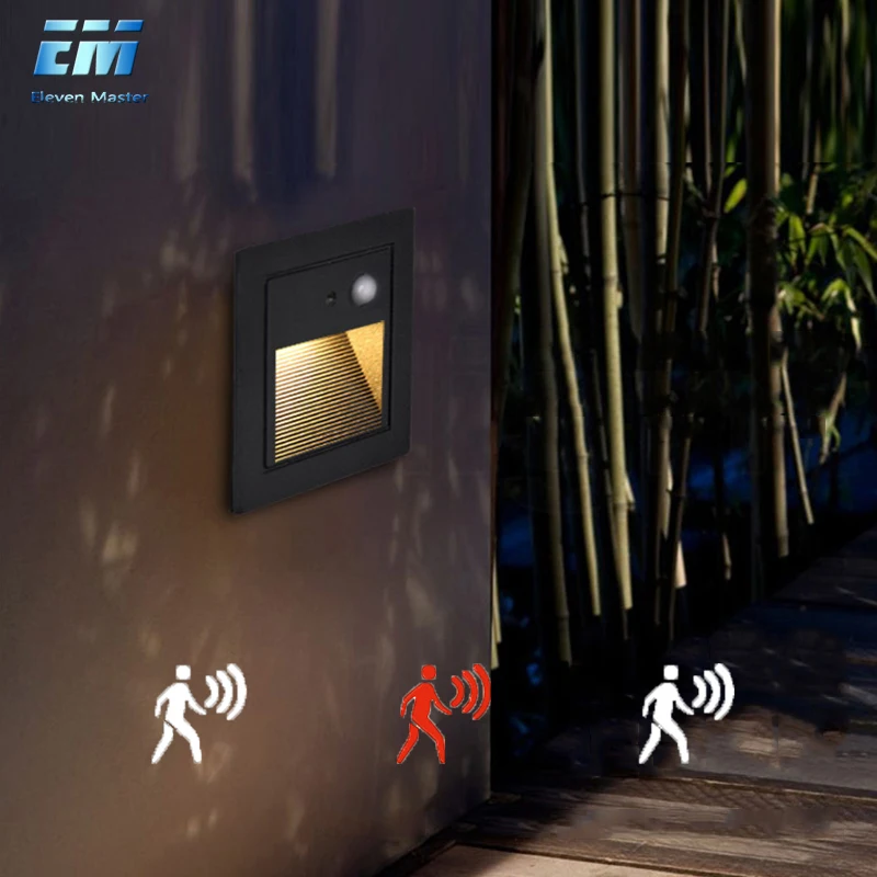 

PIR Motion Sensor 3W led Stair Light with Embedded box Aluminum Step Lights Outdoor LED Wall Lamp Waterproof IP65 ZBW0005