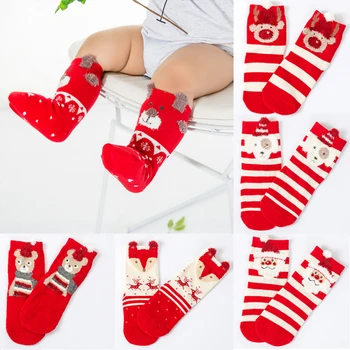 

New Christmas Baby Girls Boys Children 3 Pairs Socks Toddler Cotton Knee High Frills Socks Striped Animals Socks 0-3Y