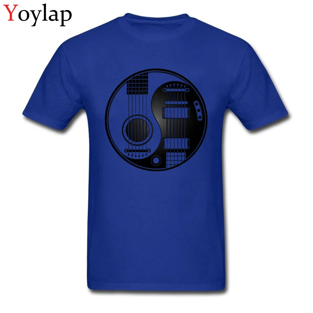Printing T Shirt Funky Round Neck Acoustic Electric Guitars Yin Yang Cotton Fabric Boy Tops Shirt Casual Short Sleeve Clothing Shirt blue