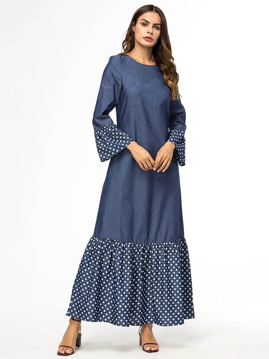 2018 Ближний Восток Макси Абая jalabiya Исламская одежда для женщин одеяние кафтан Moroccan шить большой свободное платье с длинными рукавами 7364