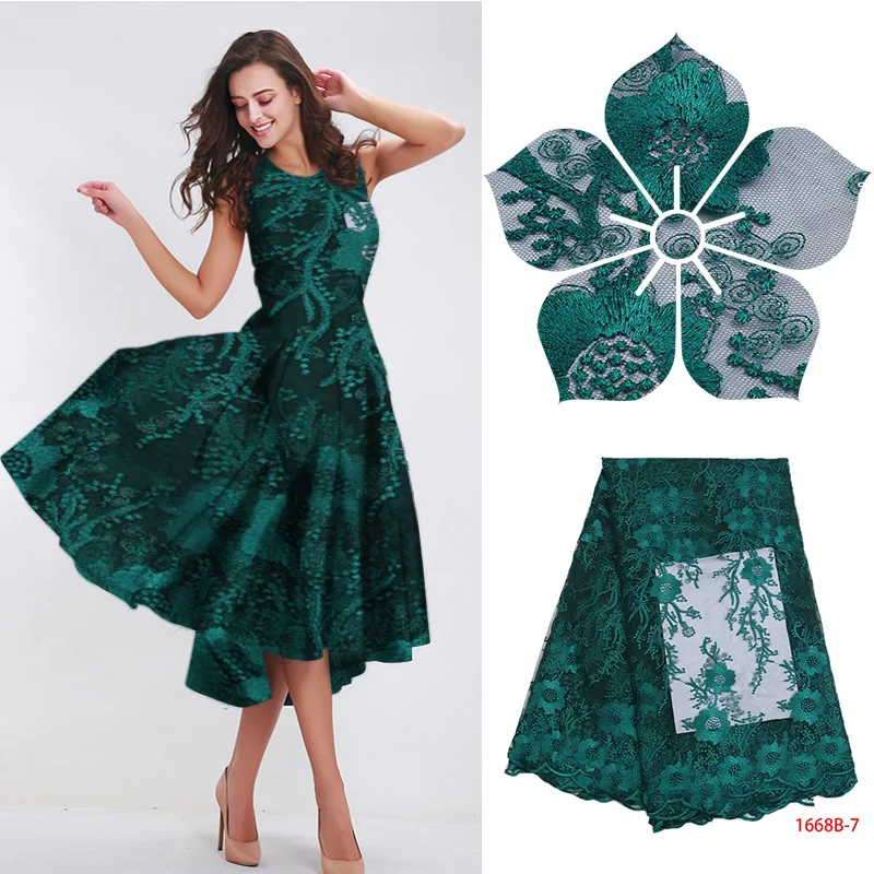 

Green French lace fabric Mesh high quality African net cloth embroidered face fabric lace in Switzerland hot sale dress QF1668B