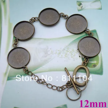 

12mm Antique Bronze tone Plated Blank Bracelet Settings Round Bezel Tray Link Chain Cabochon Bracelet Bases DIY Crafts Findings