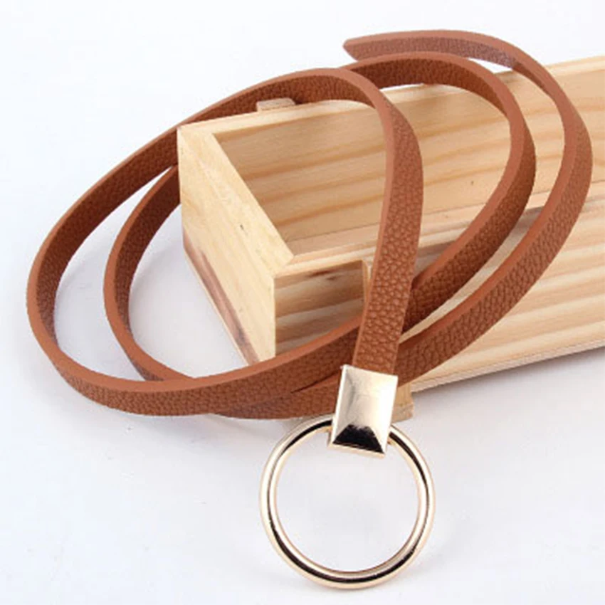 

Soft Belts Women Classic Round Buckle Casual Single-Circle Thin Faux PU Leather Belt Female Casual Solid Elegant Versatile Belts