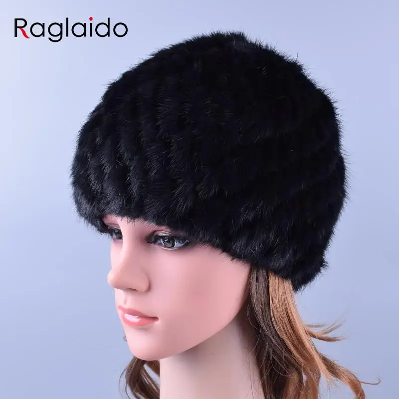 Raglaido Женская вязаная шапка mink fur шапки женские трикотажныеТрикотажные Норки Меховые Шапки для Женщин Подлинная Натурального Меха ананас Шапка Зимняя Шапочка Шляпы Снег Русский Реального Меховая Шапка LQ11191