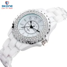 SKONE de marca diseño nuevo de la manera rhinstone verdadero cerámica mujeres reloj de lujo casual elegante clásico dama reloj de pulsera de mujer de cuarzo