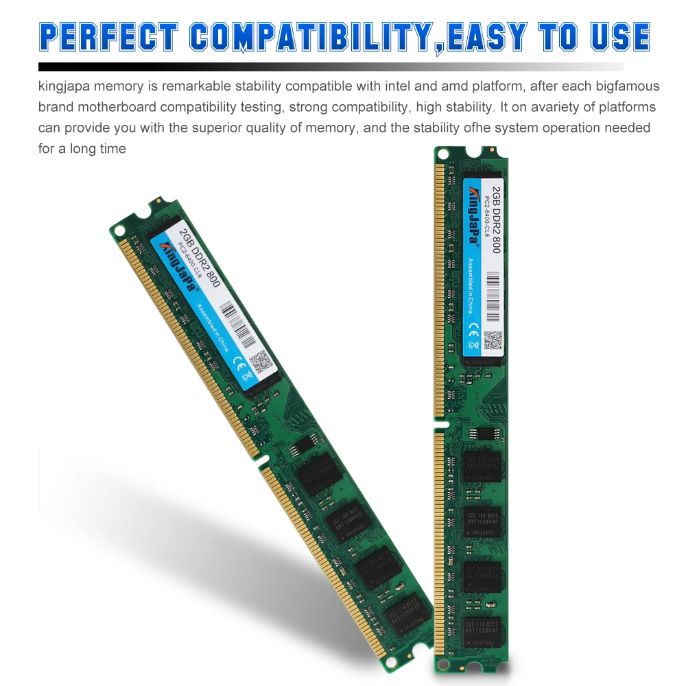 Kingjapa DDR2 2GB Ram 800MHz PC2-6400 Desktop PC DIMM Memory RAM For AMD System High Compatible 240 pins 667MHz New