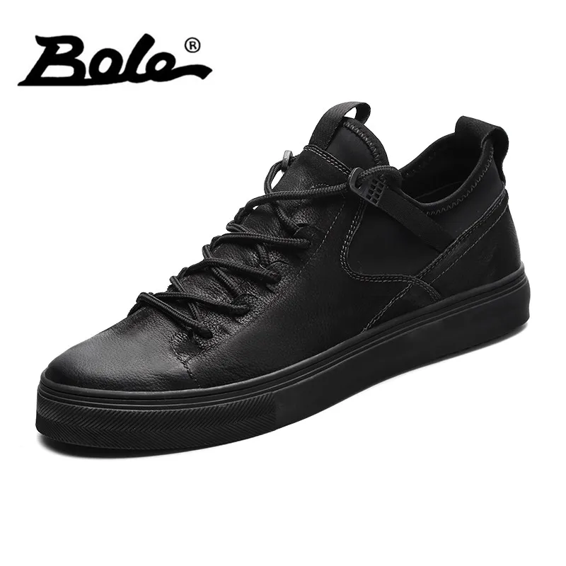 

BOLE Lace Up Leather Sneakers Fashion New Spring Autumn Genuine Leather Casual Shoes Comfortable Non-slip Flats for Men