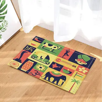 

Yoga Decor, Elephant Tea Cow Palm Tree Flag in Box Bath Rugs, Anti-Slip Funny Indoor Outdoor Doormat