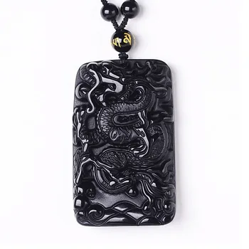 

Drop Shipping Black A Obsidian Antique Dragon Necklace Amulet Dragon Pendant Crystal Jewelry Men Fine Jewelry