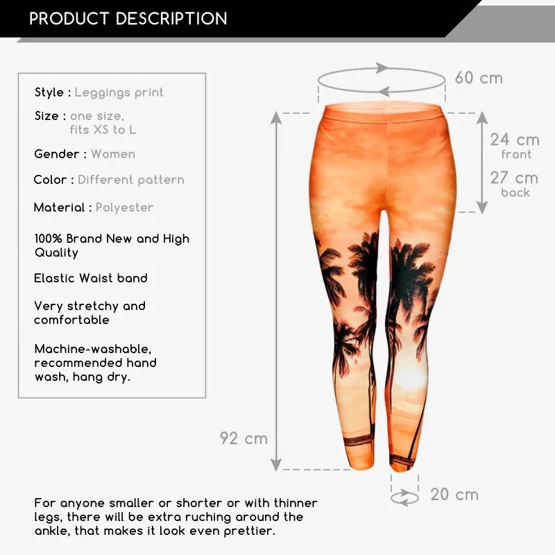 Для женщин Повседневное базовые Леггинсы 3D цифровой печати леггинсы для женщин/девушка Забавный яркий оранжевый пальмовых листьев
