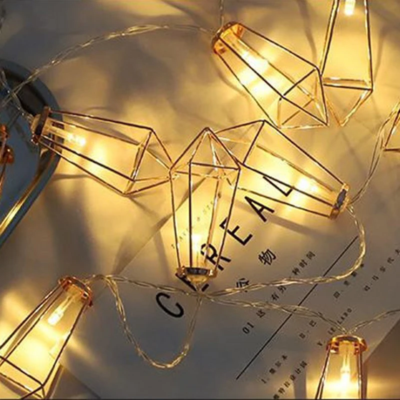 

PIron Metal Diamond LED String Lights Garland Battery Powered Christmas Holiday Party Garden Home Decoration LED Lantern Light