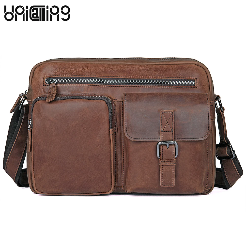 

Cow Leather Retro men bag solid color Large capacity Genuine Leather men messenger bags Top grade All-match shoulder bags