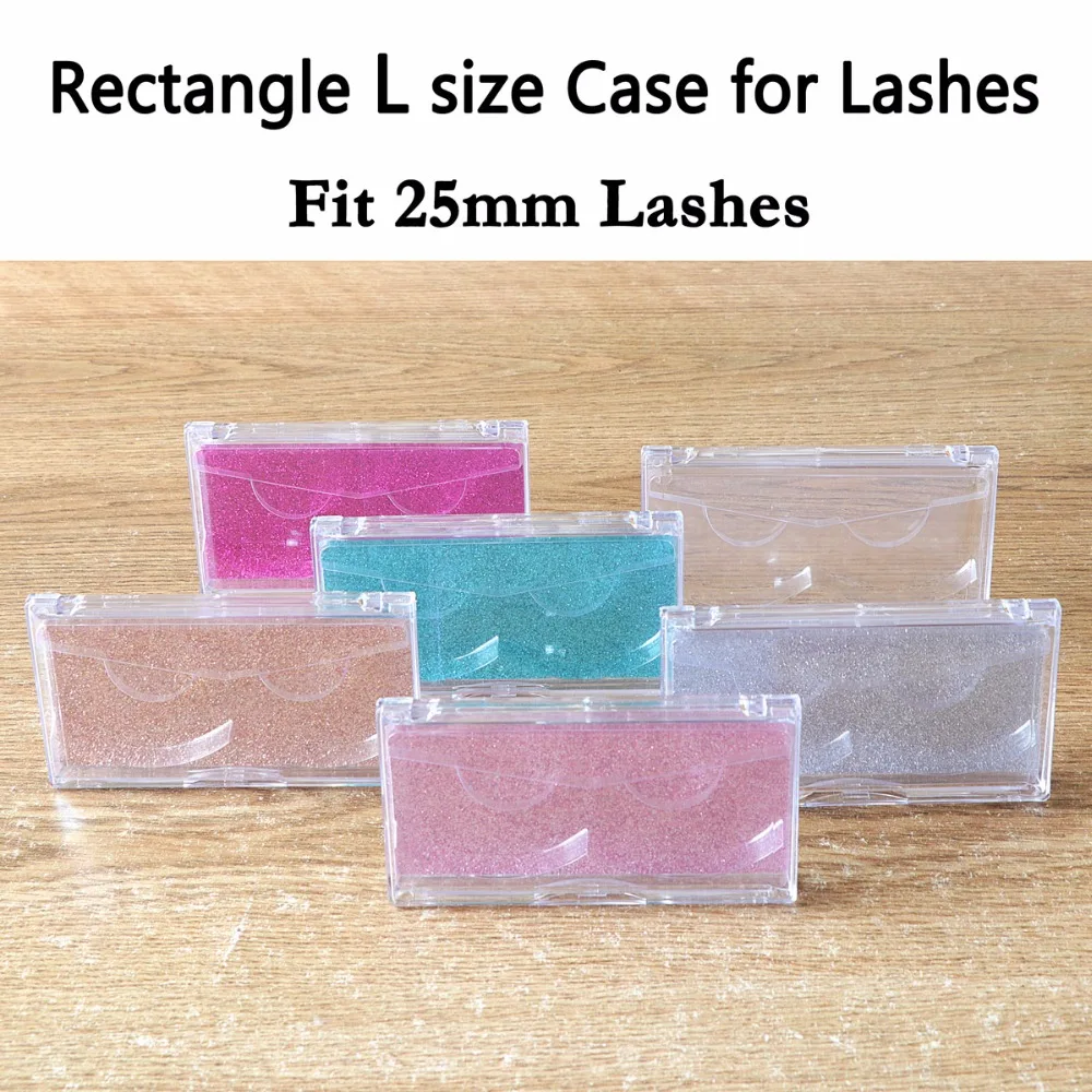 

40pcs Fit 25mm Lashes Plastic Cases with Glitter Background L Size Rectangle Case for Mink Eyelashes